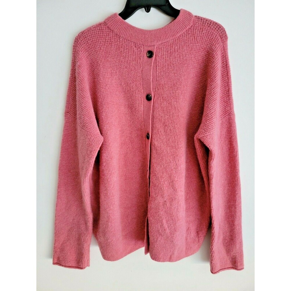 J. Crew Point Sur Wool Sweater Pink Alpaca Pullover Crew Neck Buttons Down Sz M